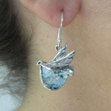 Load image into Gallery viewer, Hadar Designers Sterling Silver Antique Roman Glass Bird Earrings Handmade (as)Y