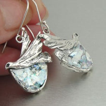 Load image into Gallery viewer, Hadar Designers Sterling Silver Antique Roman Glass Bird Earrings Handmade (as)Y