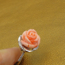 Load image into Gallery viewer, Hadar Designers Pink Coral Rose Sterling Silver Zircon Floral Ring size 6 ()LAST