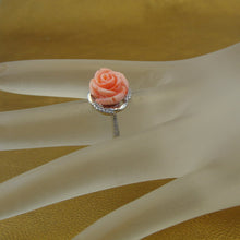Load image into Gallery viewer, Hadar Designers Pink Coral Rose Sterling Silver Zircon Floral Ring size 6 ()LAST