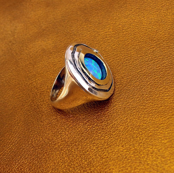 Hadar Designers Opal Ring Handmade 9k Yellow Gold 925 Silver 6,7,8