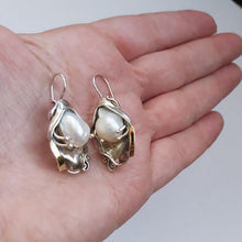 Load image into Gallery viewer, Hadar Designers 9k Yellow Gold Sterling Silver White Pearl Earrings (ms 328)