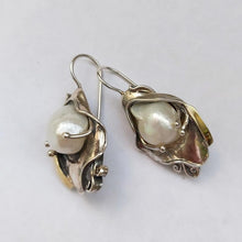 Load image into Gallery viewer, Hadar Designers 9k Yellow Gold Sterling Silver White Pearl Earrings (ms 328)