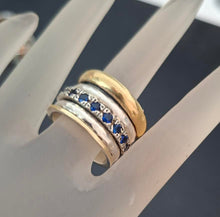 Load image into Gallery viewer, Sapphire Z Ring 6.5, 7 Heavy Swivel Yellow Gold 925 Silver Hadar Designers(SN)y