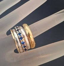 Load image into Gallery viewer, Sapphire Z Ring 6.5, 7 Heavy Swivel Yellow Gold 925 Silver Hadar Designers(SN)y