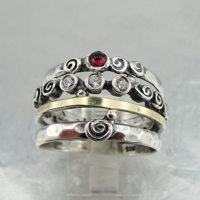 Hadar Designers garnet ring 9k yellow gold 925 silver 6,7,8,9 handmade (ms 1024)