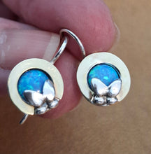 Load image into Gallery viewer, Opal Earrings Zircon 9k Yellow Gold 925 Silver Handmade Hadar Designers ()LAST