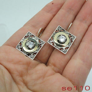 Zircon Earrings Sterling Silver 9K gold Handmade Hadar Designers (S 110)