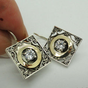 Zircon Earrings Sterling Silver 9K gold Handmade Hadar Designers (S 110)