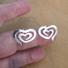Load image into Gallery viewer, Heart Stud Earrings 925 Sterling Silver Handmade Art Hadar Designers () Last