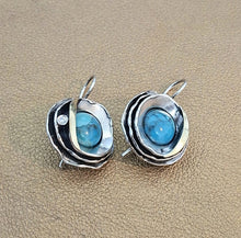 Load image into Gallery viewer, Turquoise Earrings 9k Yellow Gold 925 Silver Gift Handmade Hadar Designers () L