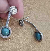 Load image into Gallery viewer, Chrysocolla Zircon Stud Earrings 925 Sterling Silver Hadar Designers (MS) Last