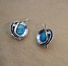 Load image into Gallery viewer, Turquoise Earrings 9k Yellow Gold 925 Silver Gift Handmade Hadar Designers () L