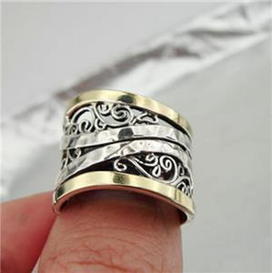 Hadar Designers Filigree Ring 9k Yellow Gold 925 Silver 6,7,8,9,10 Handmade (Ms