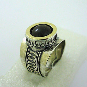 Hadar Designers black onyx pendant 9k yellow gold 925 silver handmade (ms 1327)y