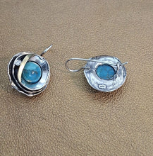 Load image into Gallery viewer, Turquoise Earrings 9k Yellow Gold 925 Silver Gift Handmade Hadar Designers () L