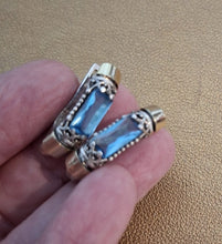 Load image into Gallery viewer, Blue Topaz Z Filigree Earrings 9k Yellow Gold Sterling Silver Hadar Designers()L