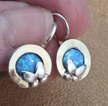 Load image into Gallery viewer, Opal Earrings Zircon 9k Yellow Gold 925 Silver Handmade Hadar Designers ()LAST