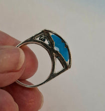Load image into Gallery viewer, Blue Ocean Quartz Ring 9k Yellow Gold sz 7.5, 8 Sterling Silver Hadar Designers () Last