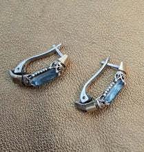 Load image into Gallery viewer, Blue Topaz Z Filigree Earrings 9k Yellow Gold Sterling Silver Hadar Designers()L