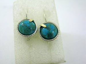 Turquoise Zircon Earrings Handmade 9k Yellow Gold 925 Silver Hadar Designers (MS
