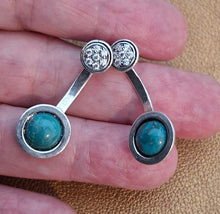 Load image into Gallery viewer, Chrysocolla Zircon Stud Earrings 925 Sterling Silver Hadar Designers (MS) Last