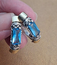 Load image into Gallery viewer, Blue Topaz Z Filigree Earrings 9k Yellow Gold Sterling Silver Hadar Designers()L