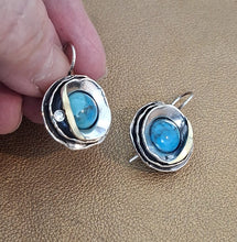 Load image into Gallery viewer, Turquoise Earrings 9k Yellow Gold 925 Silver Gift Handmade Hadar Designers () L