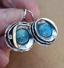 Load image into Gallery viewer, Turquoise Earrings 9k Yellow Gold 925 Silver Gift Handmade Hadar Designers () L