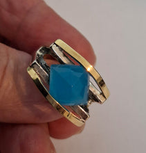 Load image into Gallery viewer, Blue Ocean Quartz Ring 9k Yellow Gold sz 7.5, 8 Sterling Silver Hadar Designers () Last