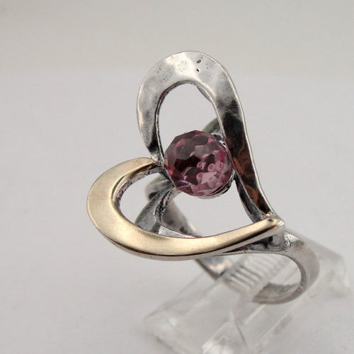 Hadar Designers Heart Ring 9k Yellow Gold 7.5,8 Sterling Silver Handmade ()LAST