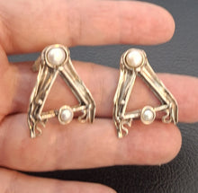 Load image into Gallery viewer, Pearl stud earrings. Art Handmade 925 Sterling Silver Hadar designers (H) Last