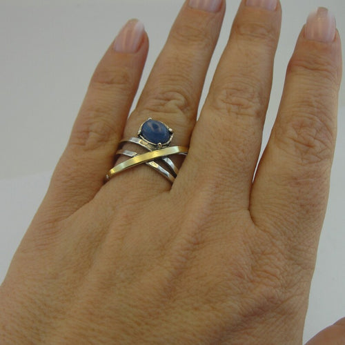 Hadar Designers blue kyanite ring 9k yellow gold sterling silver 6,7,8,9,10 (ms