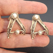 Load image into Gallery viewer, Pearl stud earrings. Art Handmade 925 Sterling Silver Hadar designers (H) Last