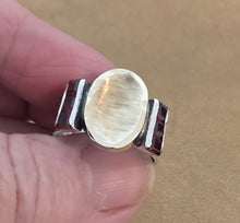 Load image into Gallery viewer, Hadar Designers Garnet cz Ring 9k Brushed yellow Gold 925 Silver 7,8,9,10 (ms)y