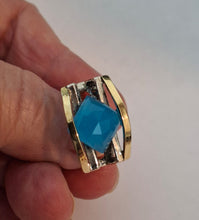 Load image into Gallery viewer, Blue Ocean Quartz Ring 9k Yellow Gold sz 7.5, 8 Sterling Silver Hadar Designers () Last