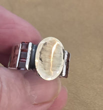 Load image into Gallery viewer, Hadar Designers Garnet cz Ring 9k Brushed yellow Gold 925 Silver 7,8,9,10 (ms)y