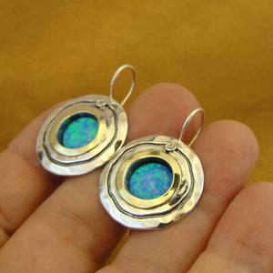 HHadar Designers Blue Opal Zircon Earrings 9k Yellow Gold Sterling Silver(ms 1105