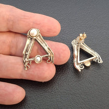 Load image into Gallery viewer, Pearl stud earrings. Art Handmade 925 Sterling Silver Hadar designers (H) Last