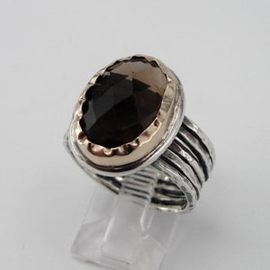 Hadar Designers Smokey Ring 9k Yellow Gold Sterling Silver sz 8 Handmade () LAST