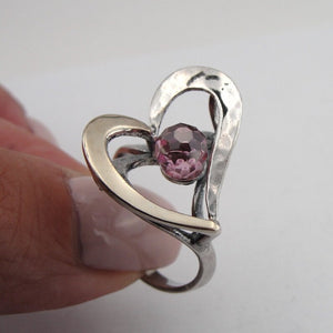Hadar Designers Heart Ring 9k Yellow Gold 7.5,8 Sterling Silver Handmade ()LAST