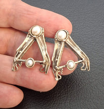 Load image into Gallery viewer, Pearl stud earrings. Art Handmade 925 Sterling Silver Hadar designers (H) Last