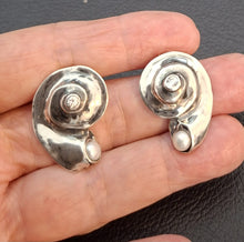 Load image into Gallery viewer, Pearl Zircon Stud Earrings Sterling Silver Handmade Art Hadar Designers (H)LAST