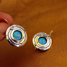 Load image into Gallery viewer, HHadar Designers Blue Opal Zircon Earrings 9k Yellow Gold Sterling Silver(ms 1105