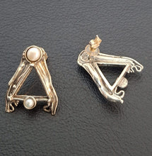 Load image into Gallery viewer, Pearl stud earrings. Art Handmade 925 Sterling Silver Hadar designers (H) Last