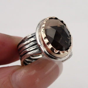 Hadar Designers Smokey Ring 9k Yellow Gold Sterling Silver sz 8 Handmade () LAST