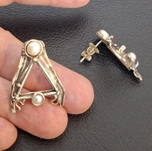 Load image into Gallery viewer, Pearl stud earrings. Art Handmade 925 Sterling Silver Hadar designers (H) Last
