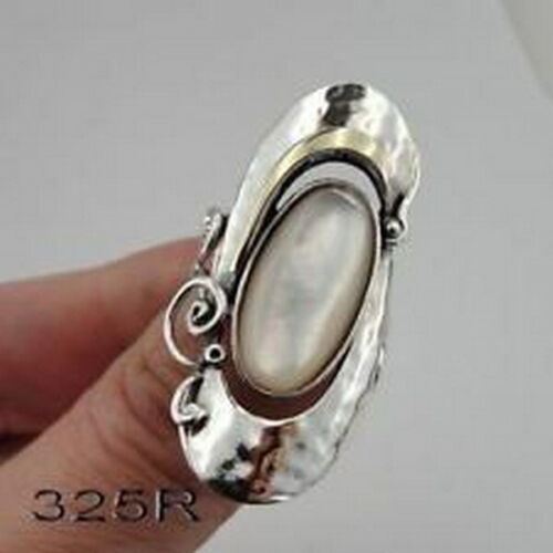 Hadar Designers Yellow Gold 925 Silver MOP Pearl Ring sz 7,8,9,10 Handmade (MS