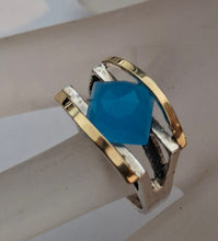Load image into Gallery viewer, Blue Ocean Quartz Ring 9k Yellow Gold sz 7.5, 8 Sterling Silver Hadar Designers () Last