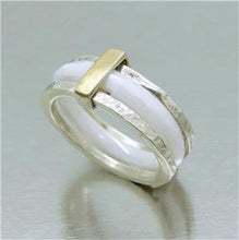 Load image into Gallery viewer, Ceramic Ring 9k yellow Gold Sterling Silver sz 6 Hadar Designers (I r886) LAST